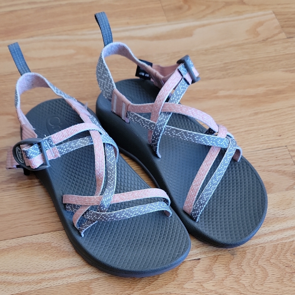 Girls Chacos Gray and Peach Strap Sandals